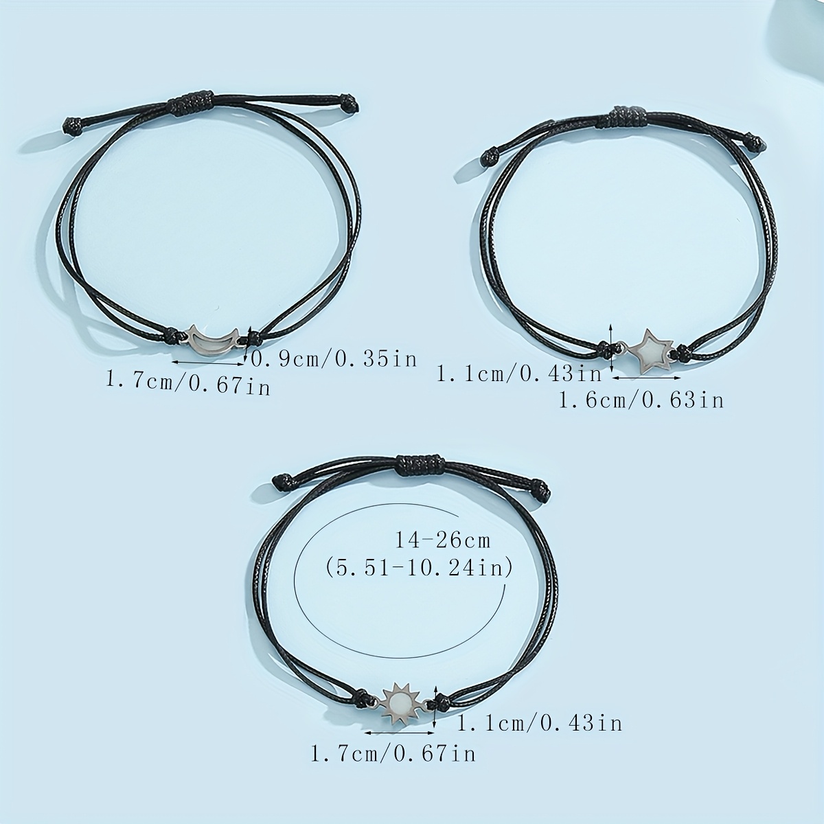 3pcs Luminous Sun Star Hand-Woven Bracelet Set